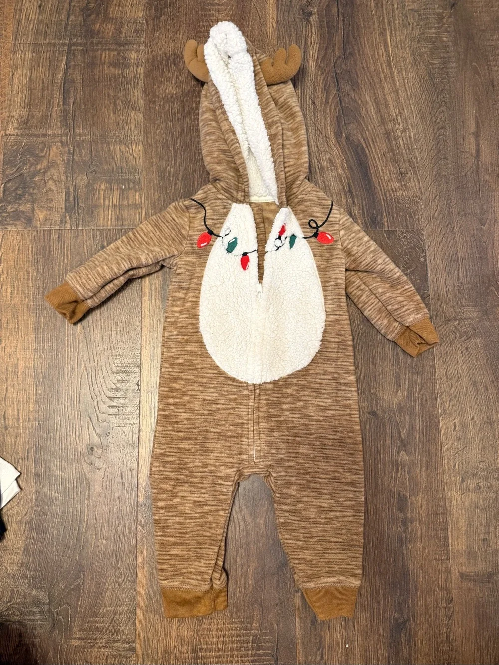 Carter's Cream and Brown Sherpa-Lined Holiday One-Piece